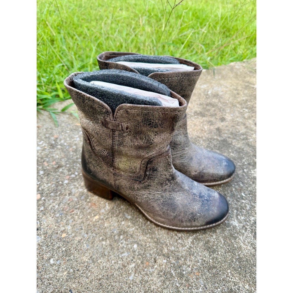 Diba True Women Brown Distressed Leather Ankle Boots Block‎ Heel Size 9 Western
